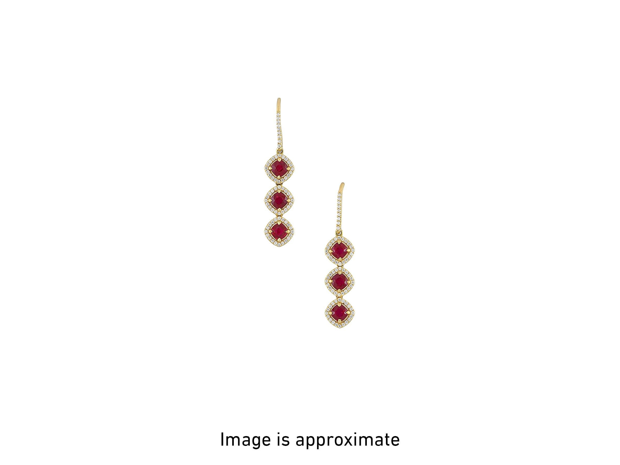 Modern Cushion-cut Ruby earrings, accompanied by a GIA report. 3.92 carats.  For Sale