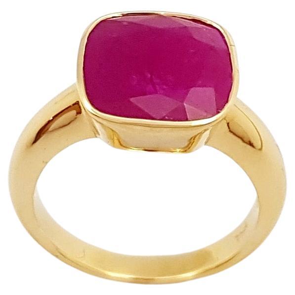 Cushion Cut Ruby Ring set in 18K Gold Settings For Sale