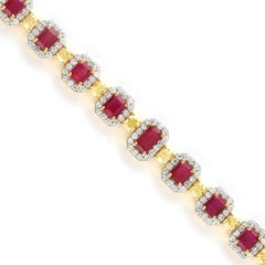 Cushion Cut Ruby Tennis Bracelet in Bezel Setting Made in 18k Yellow Gold