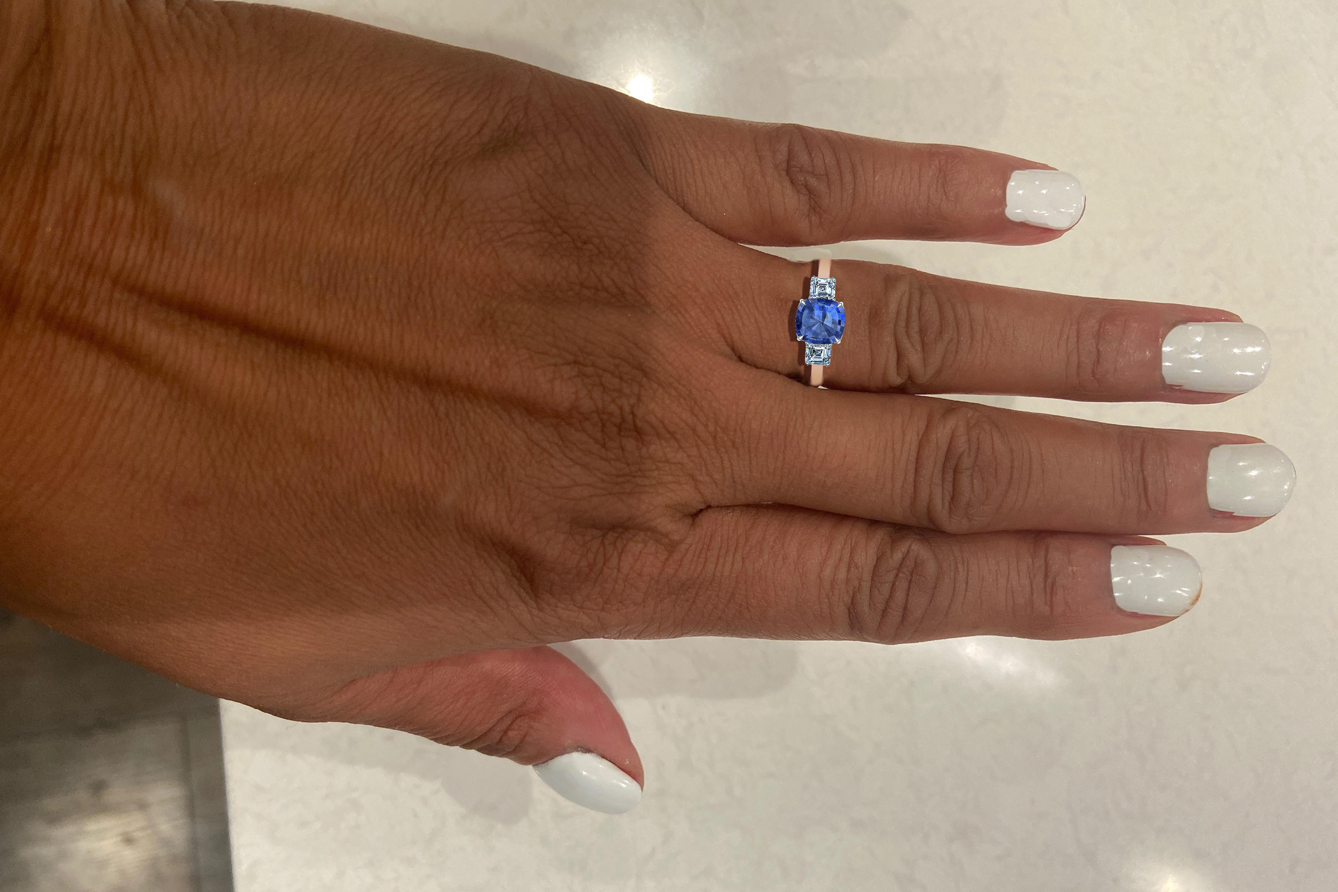 Cushion Cut Sapphire and Diamond Ring In Excellent Condition For Sale In Aliso Viejo, CA