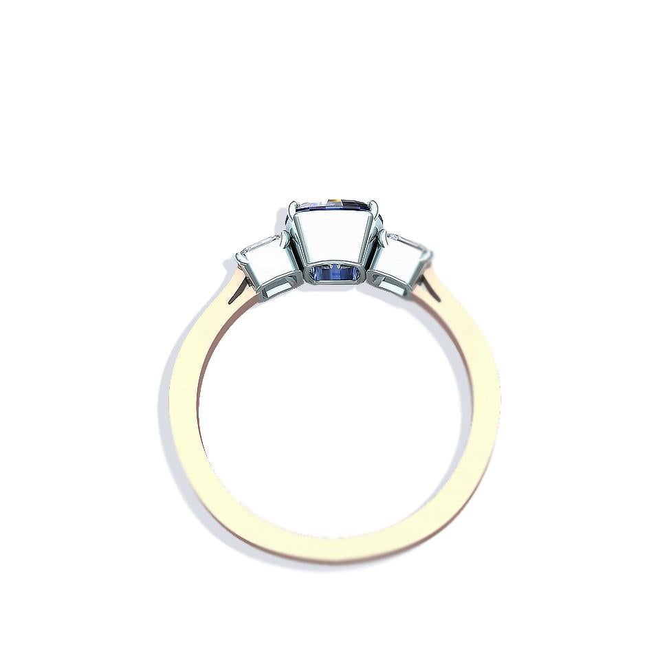 Women's or Men's Cushion Cut Sapphire and Diamond Ring For Sale