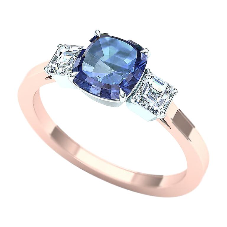 Cushion Cut Sapphire and Diamond Ring For Sale