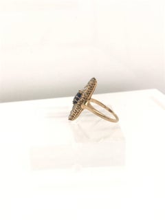 Cushion Cut Sapphire and Old Mine Cut Diamond Ring, 14 Karat Yellow Gold