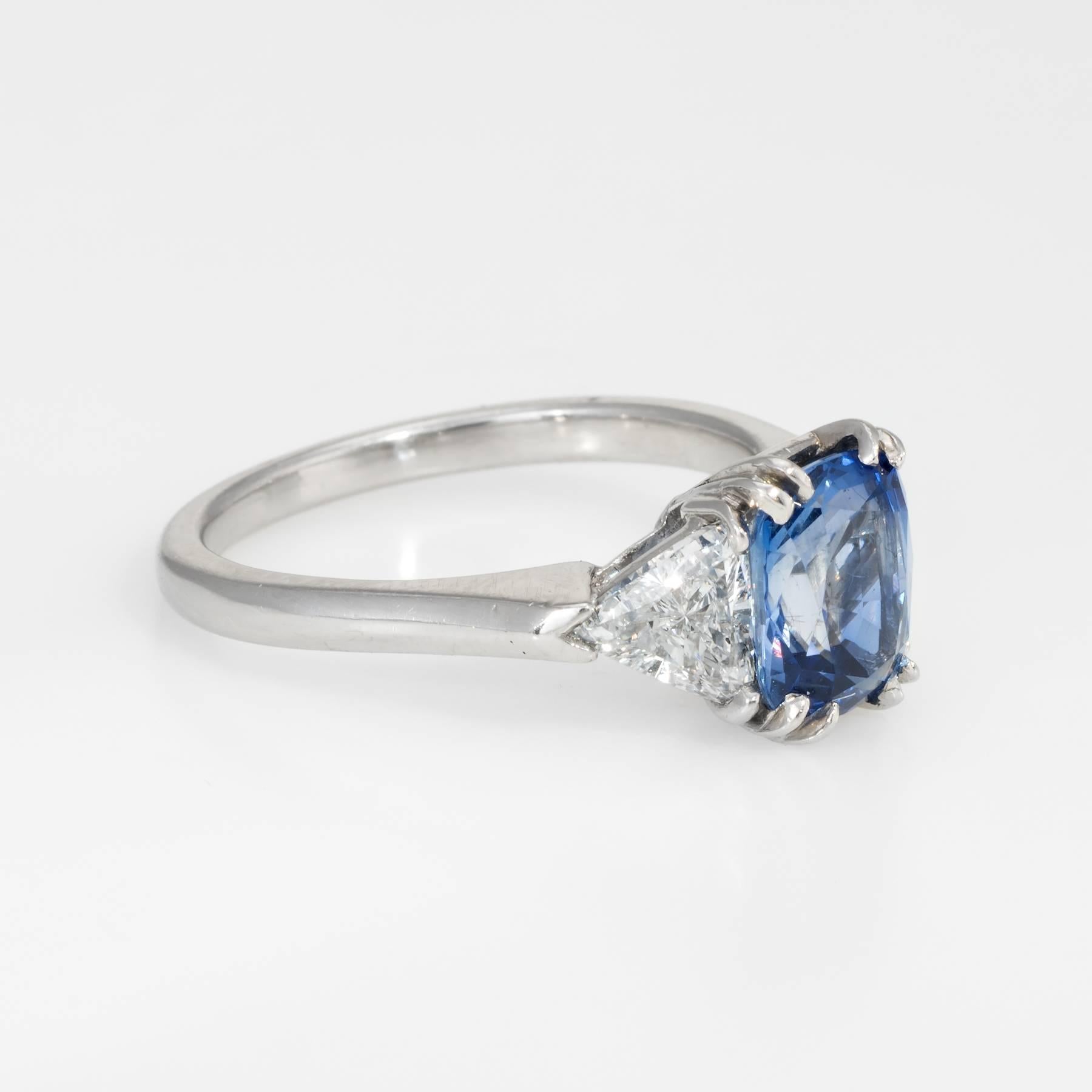 Modern Cushion Cut Sapphire Diamond Engagement Ring Platinum Vintage Jewelry