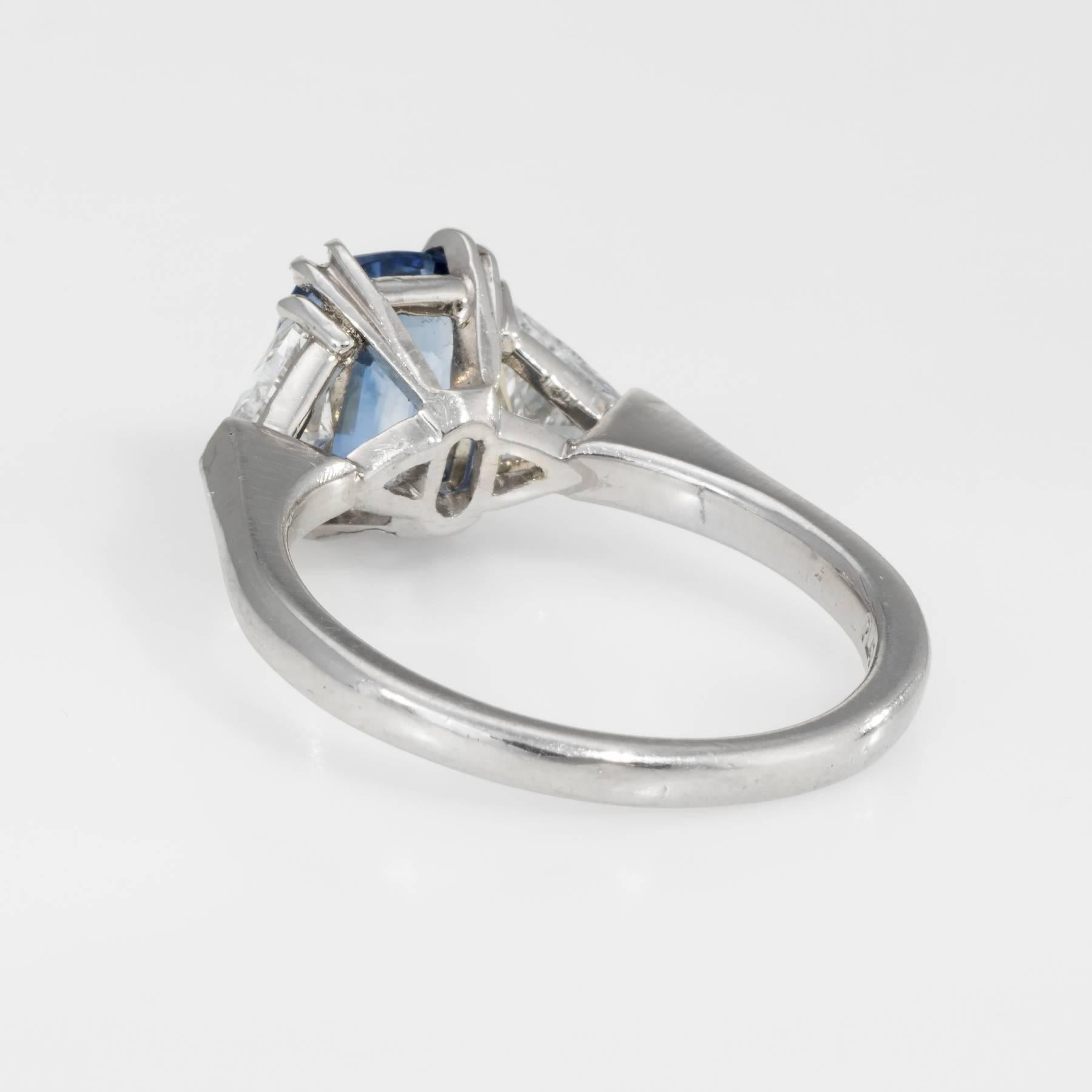 Women's Cushion Cut Sapphire Diamond Engagement Ring Platinum Vintage Jewelry