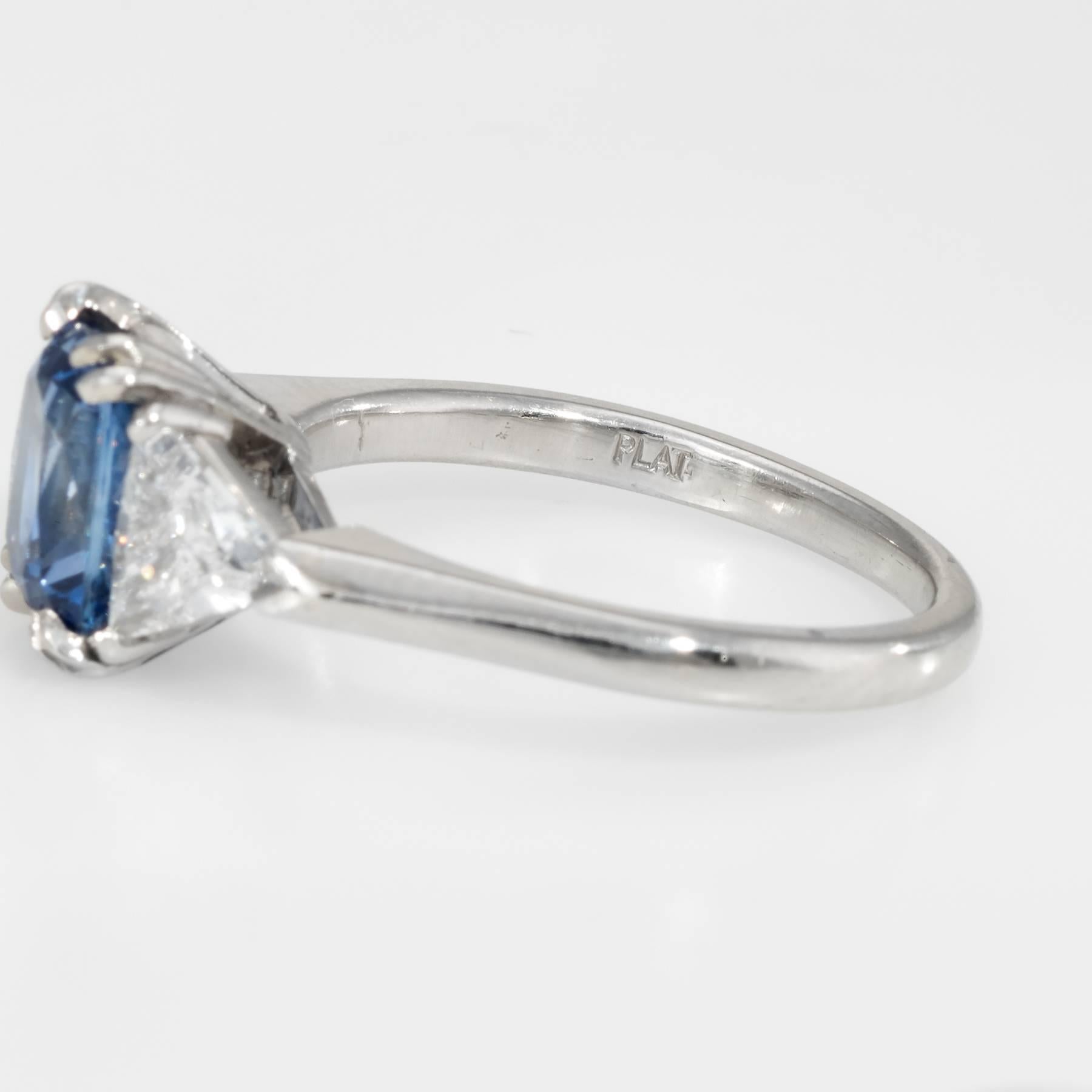 Cushion Cut Sapphire Diamond Engagement Ring Platinum Vintage Jewelry 2