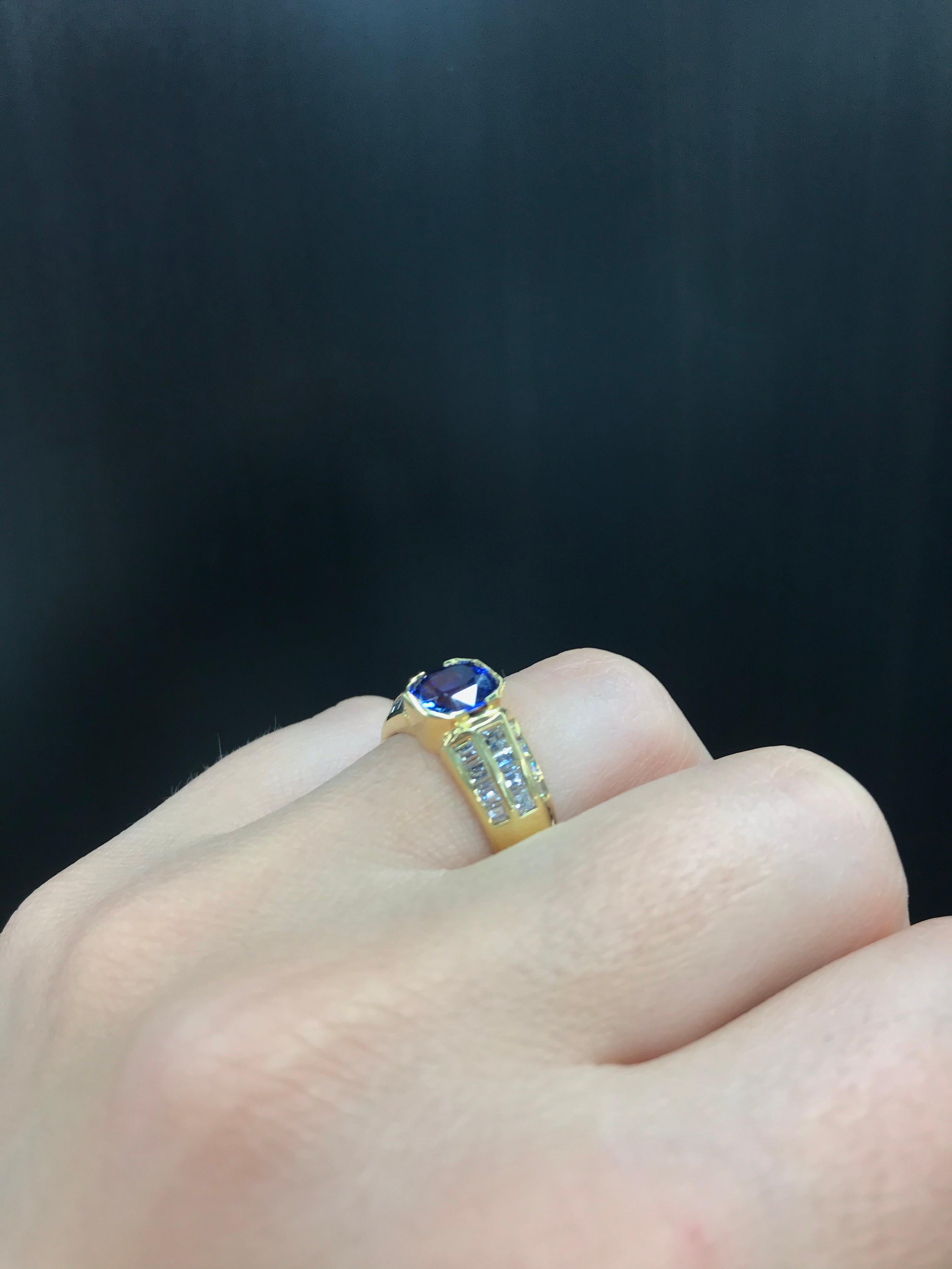 Cushion Cut Sapphire and Diamond Ring 2.62 Carat 18 Karat Yellow Gold 1