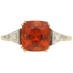 Cushion Cut Spessarite Garnet and Diamond / Dress Ring in 18 Karat Gold
