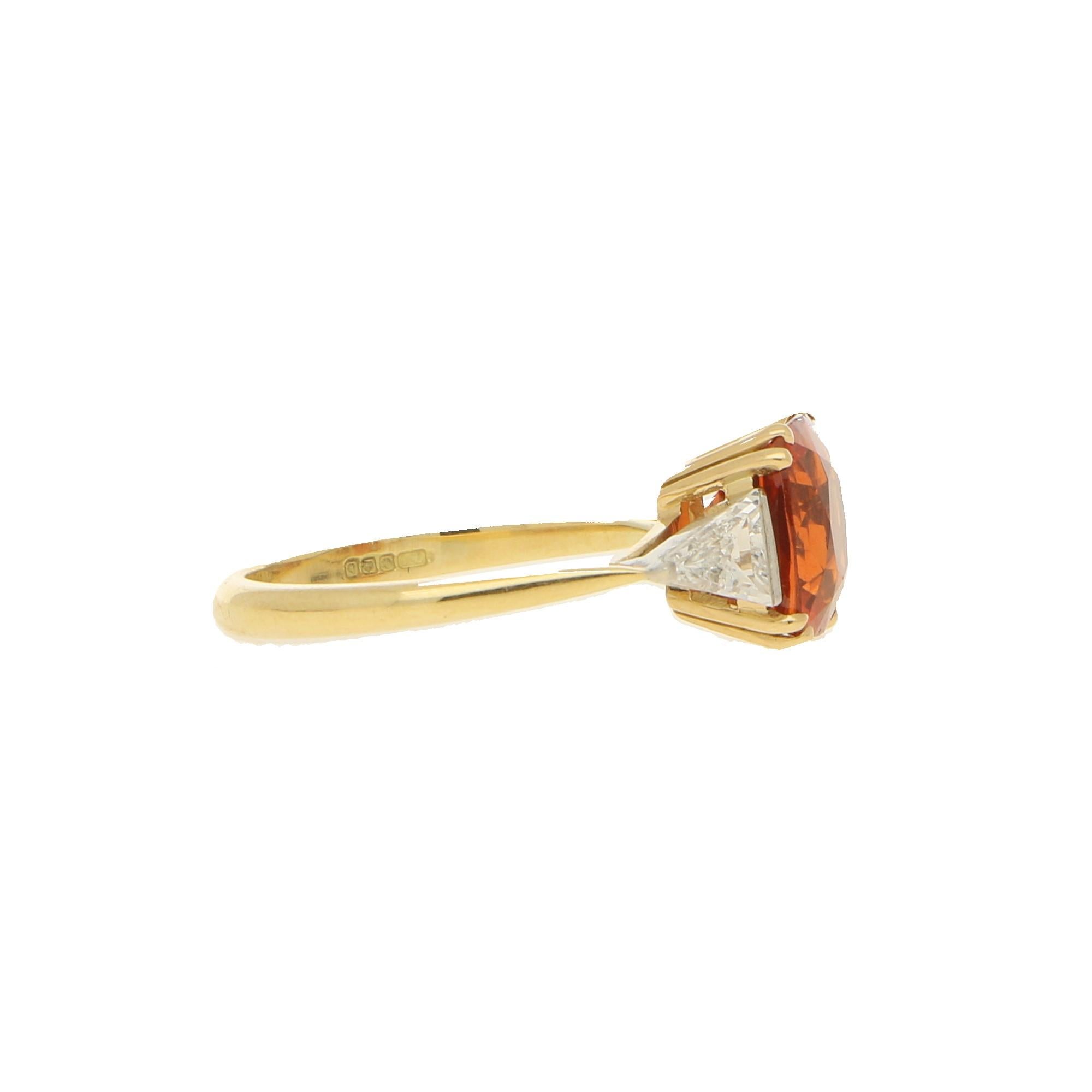 Modern Cushion Cut Spessarite Garnet and Diamond / Dress Ring in 18 Karat Gold