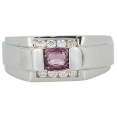 Cushion Cut Spinel Diamond Mens Gents Unisex Fashion Ring Band 14K White Gold