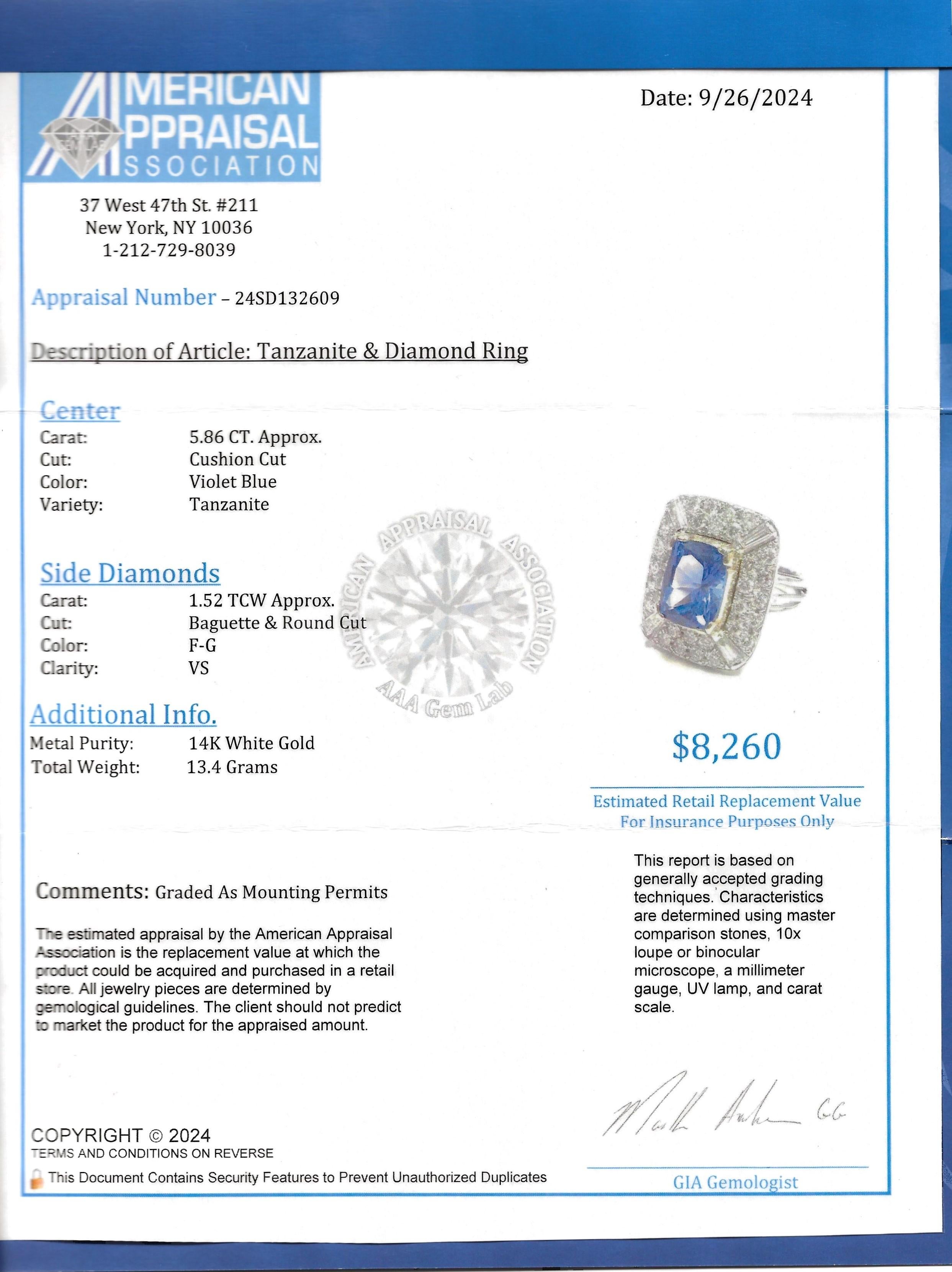 Bague cocktail en or 14 carats Tanzanite taille coussin et multi diamants à tige fendue en vente 5