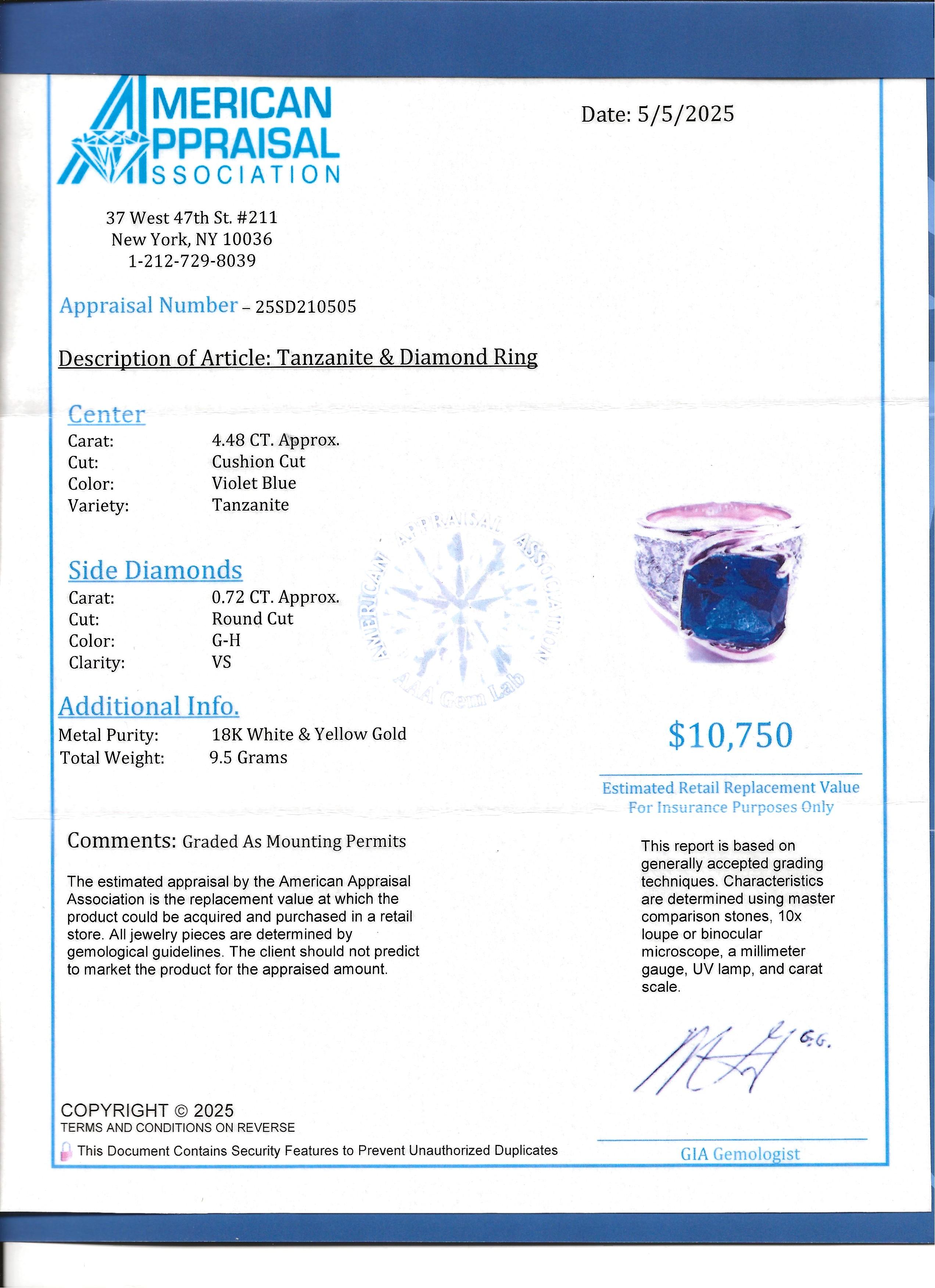 Anello Cocktail con tanzanite taglio cuscino e diamanti pavé in oro lucido 18 carati in vendita 6