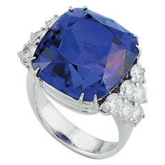 Anillo de diamantes tanzanita talla cojín