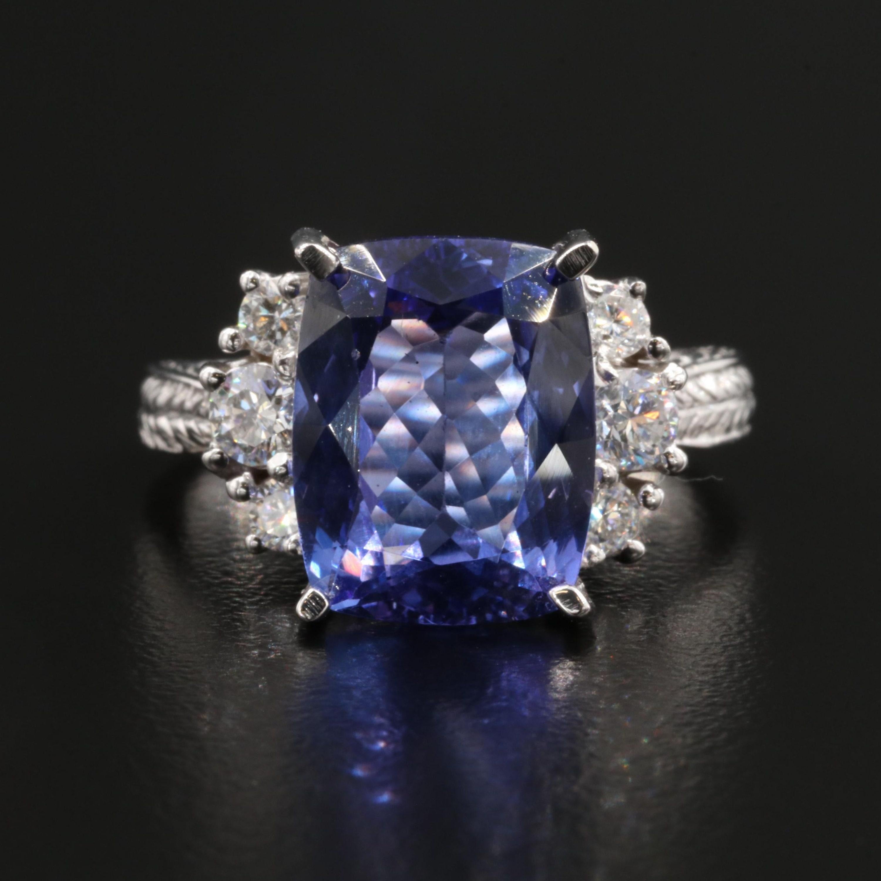 For Sale:  Cushion Cut Tanzanite Engagement Ring, Art Deco Antique Tanzanite Wedding Ring 2