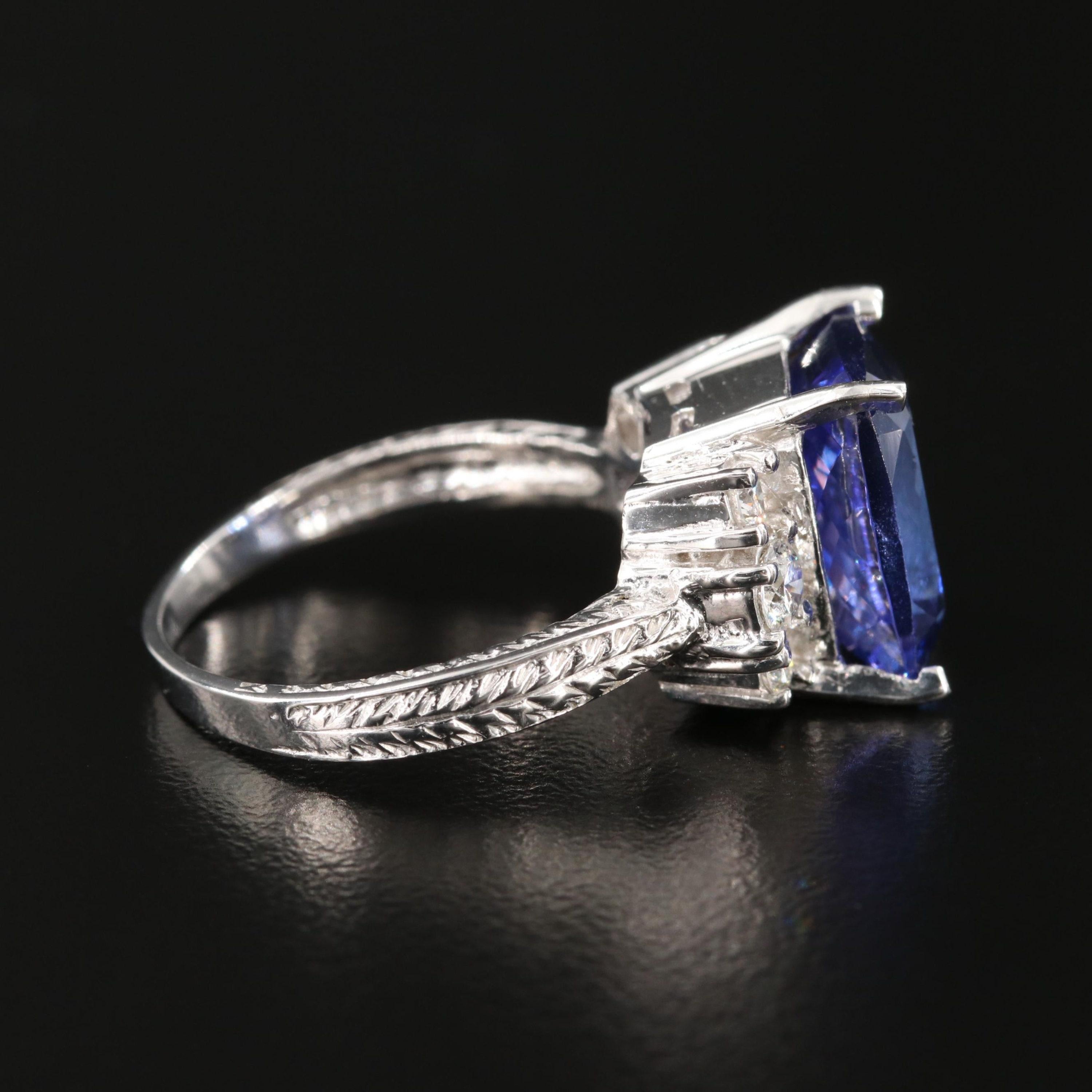 For Sale:  Cushion Cut Tanzanite Engagement Ring, Art Deco Antique Tanzanite Wedding Ring 3
