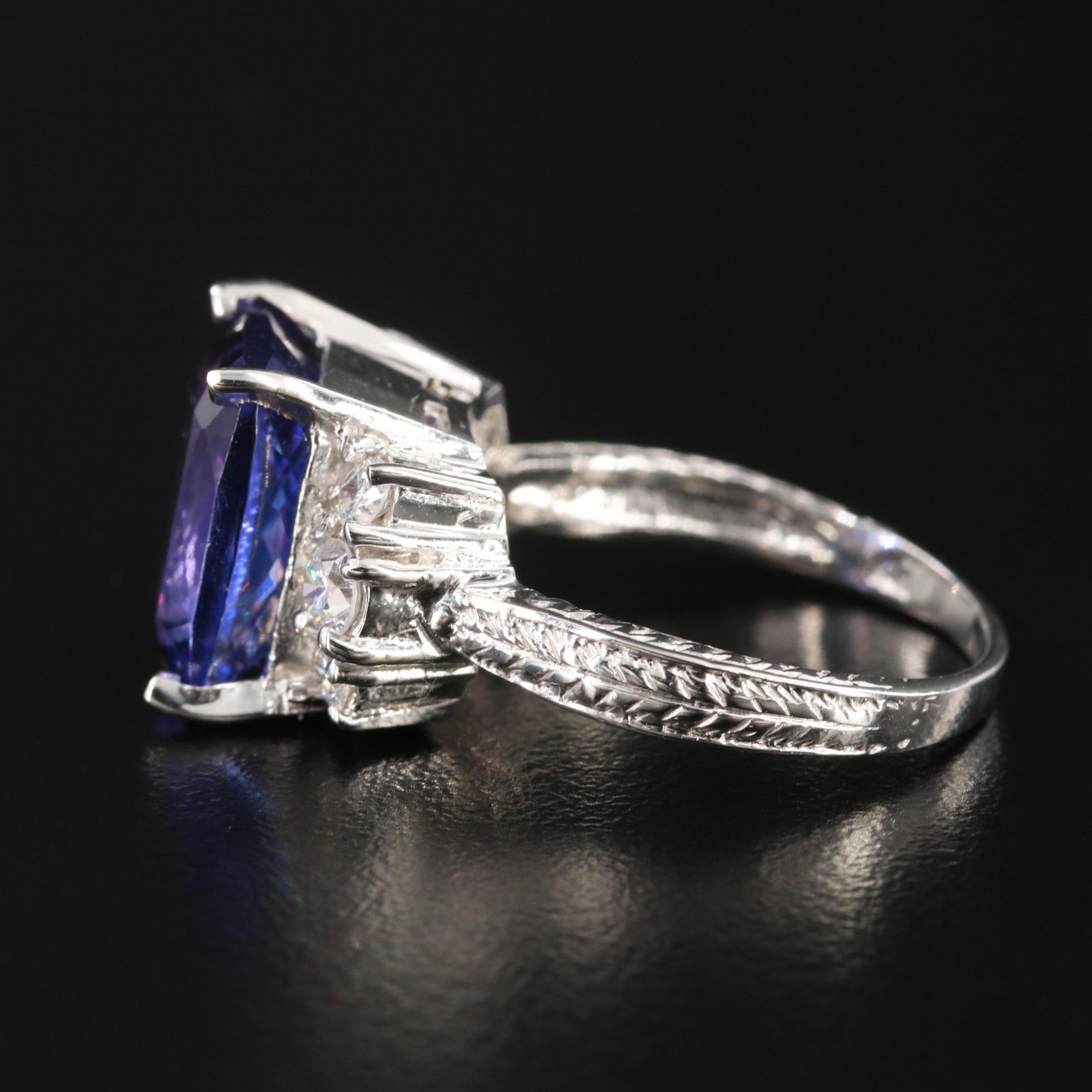 For Sale:  Cushion Cut Tanzanite Engagement Ring, Art Deco Antique Tanzanite Wedding Ring 5
