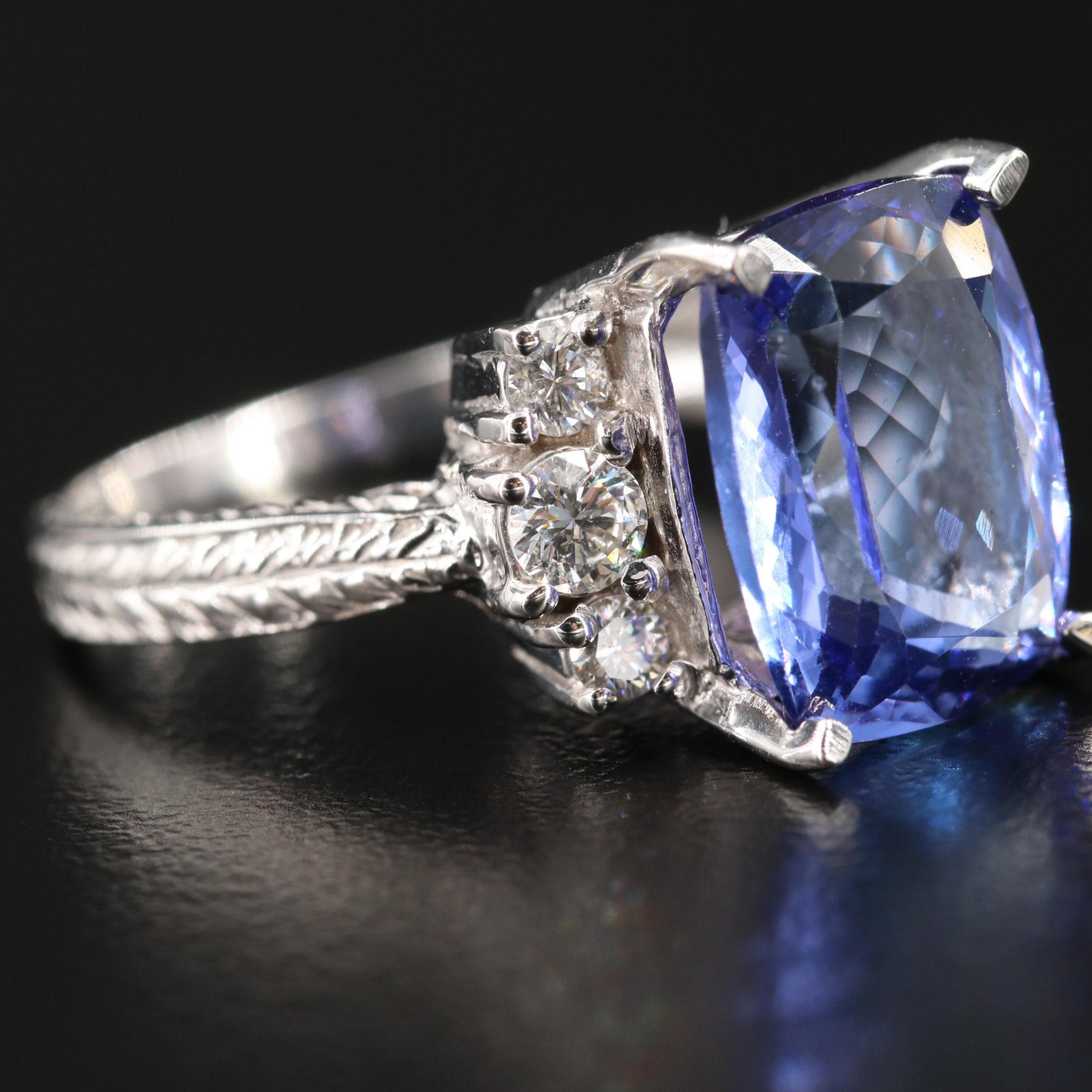 For Sale:  Cushion Cut Tanzanite Engagement Ring, Art Deco Antique Tanzanite Wedding Ring 6