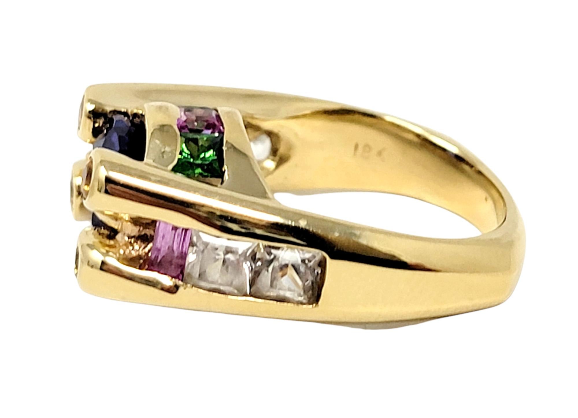 Cushion Cut Tanzanite, Tsavorite, Spinel and Sapphire Ring in 18 Karat Gold For Sale 3