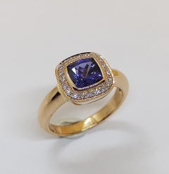 Cushion Cut Tanzanite with Diamond Ring Set in 18 Karat Rose Gold Settings