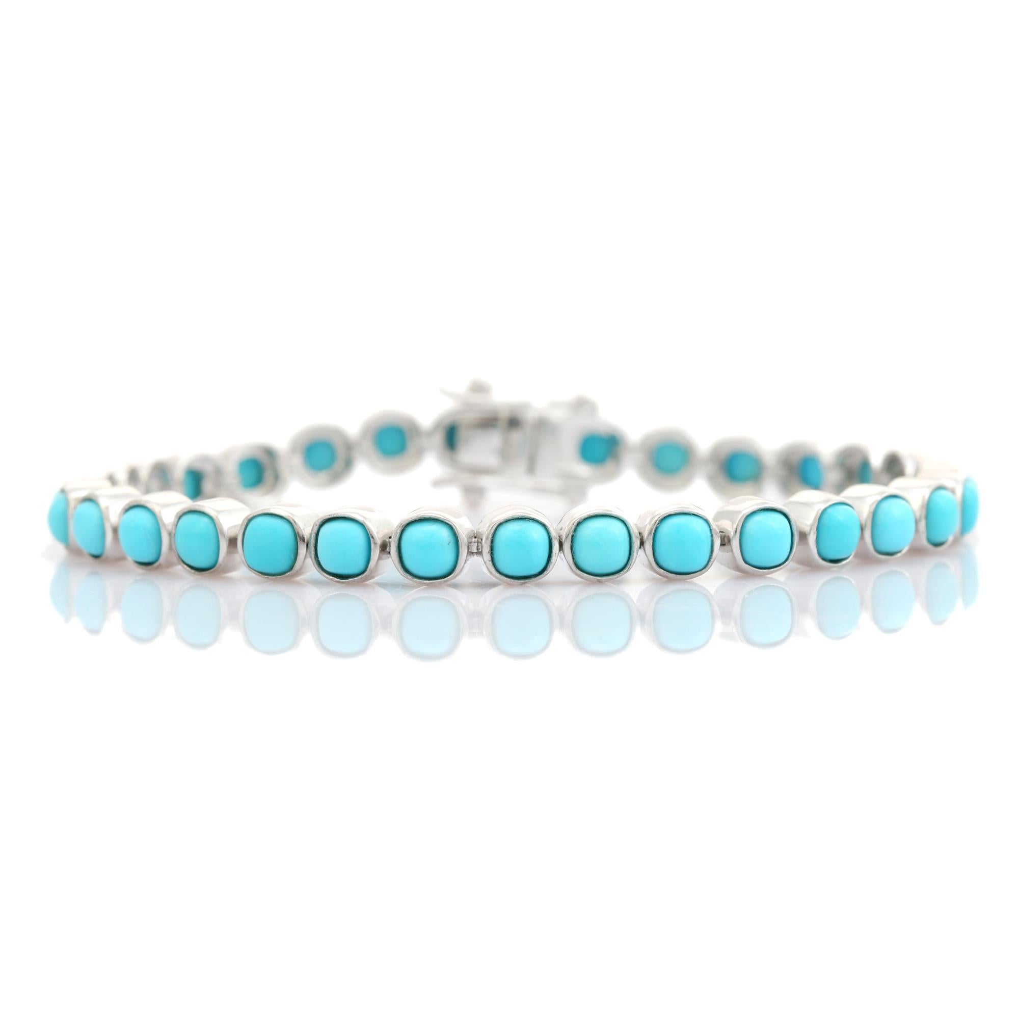 Türkis-Cabochons mit Kissenschliff Unisex-Tennisarmband in 925 Silber Damen im Angebot