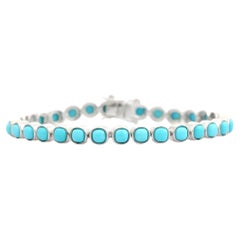 Türkis-Cabochons mit Kissenschliff Unisex-Tennisarmband in 925 Silber