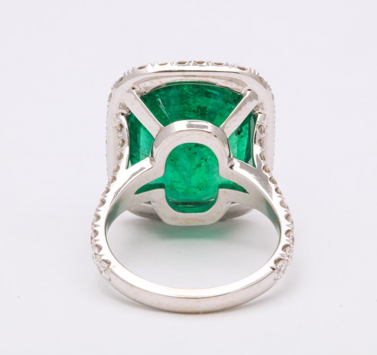 Cushion Cut Vivid Green Emerald and Diamond Ring For Sale at 1stDibs