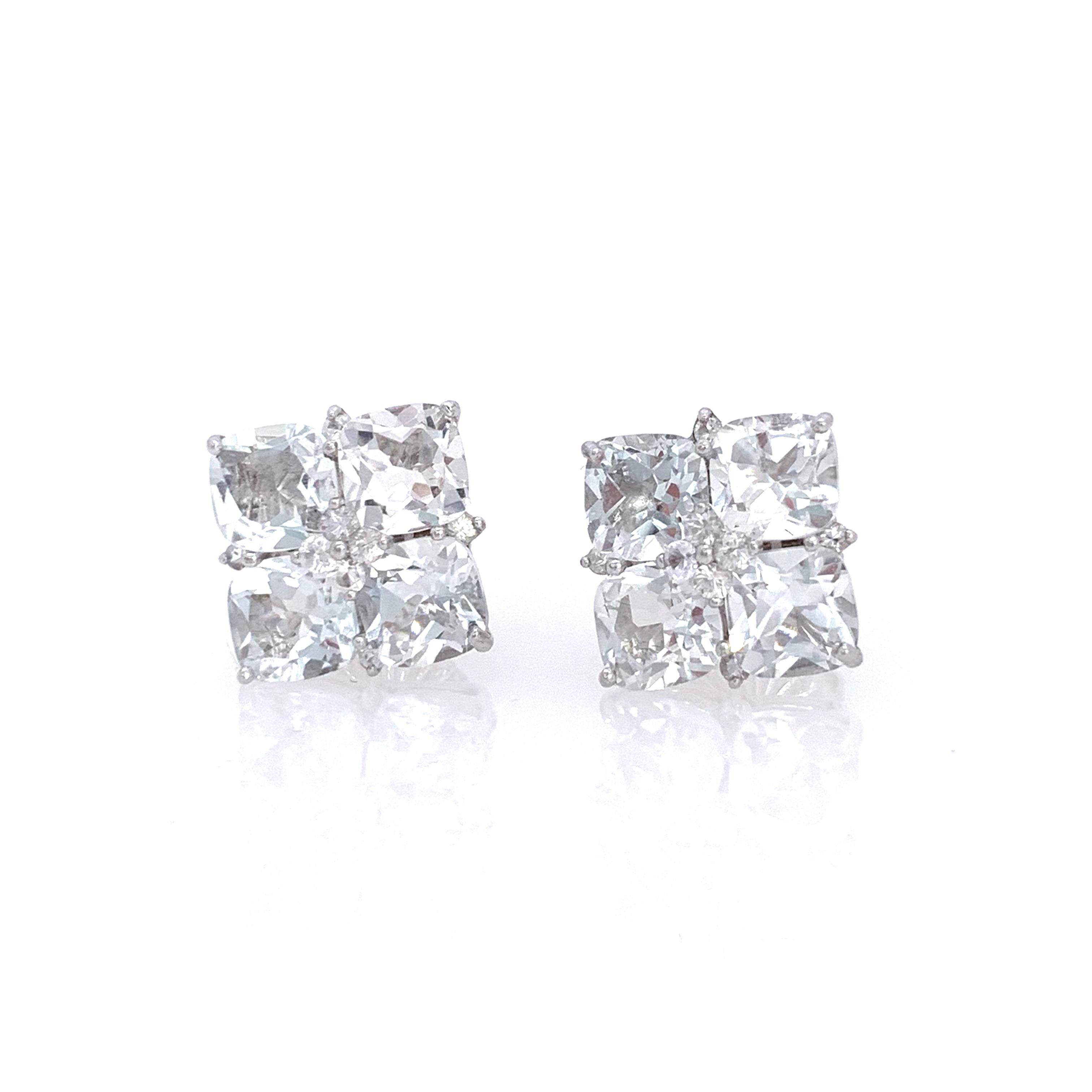 Stunning Bijoux Num Quad Cushion-cut White Topaz Square Earrings

The earrings feature flawless AAA quality cushion-cut white topaz, adorned with small round white sapphire, handset in platinum plated sterling silver. Straight post with large