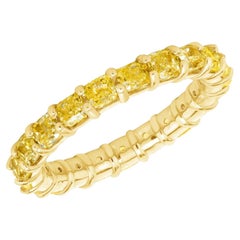Cushion Cut Yellow Diamond 14K Yellow Gold Eternity Band Ring