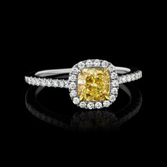 Cushion Natural Fancy Yellow Diamond Engagement Ring in 18 Karat Two Tone
