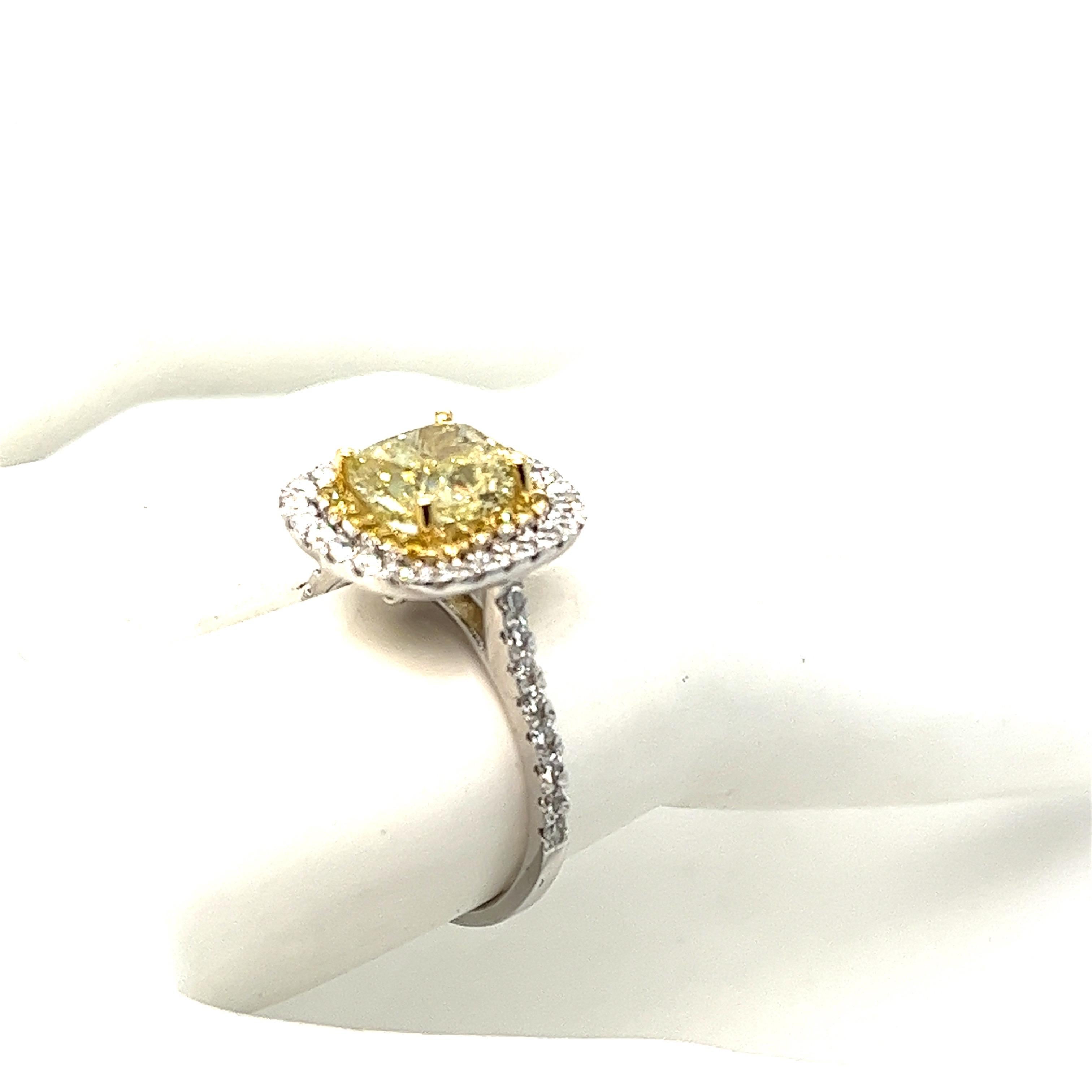 Contemporary Cushion-Cut Yellow Diamond Halo Engagement Ring, 3.02 ctw.