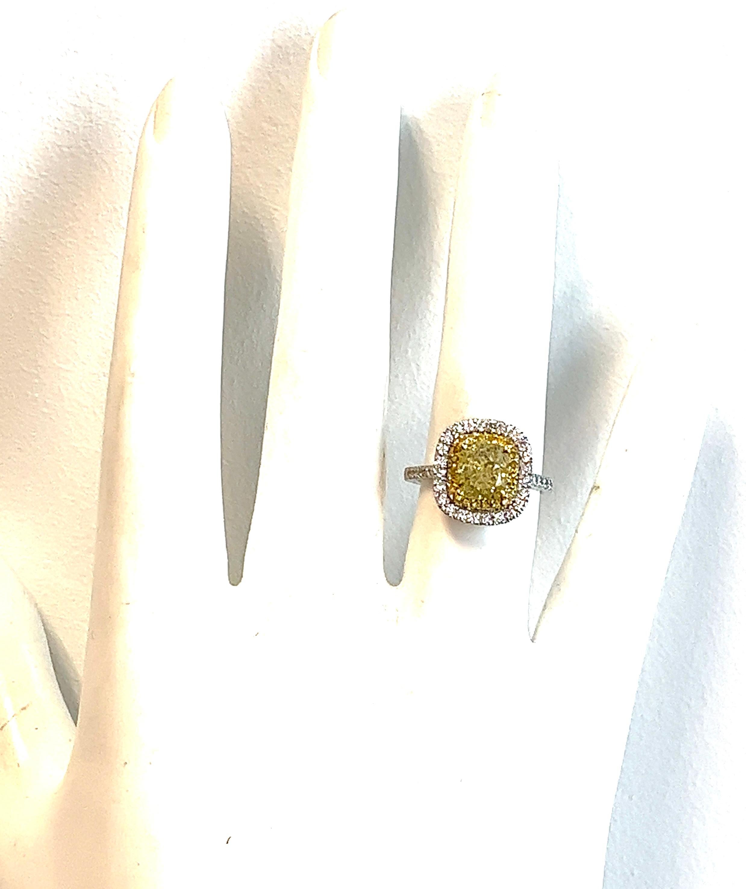 Cushion Cut Cushion-Cut Yellow Diamond Halo Engagement Ring, 3.02 ctw.