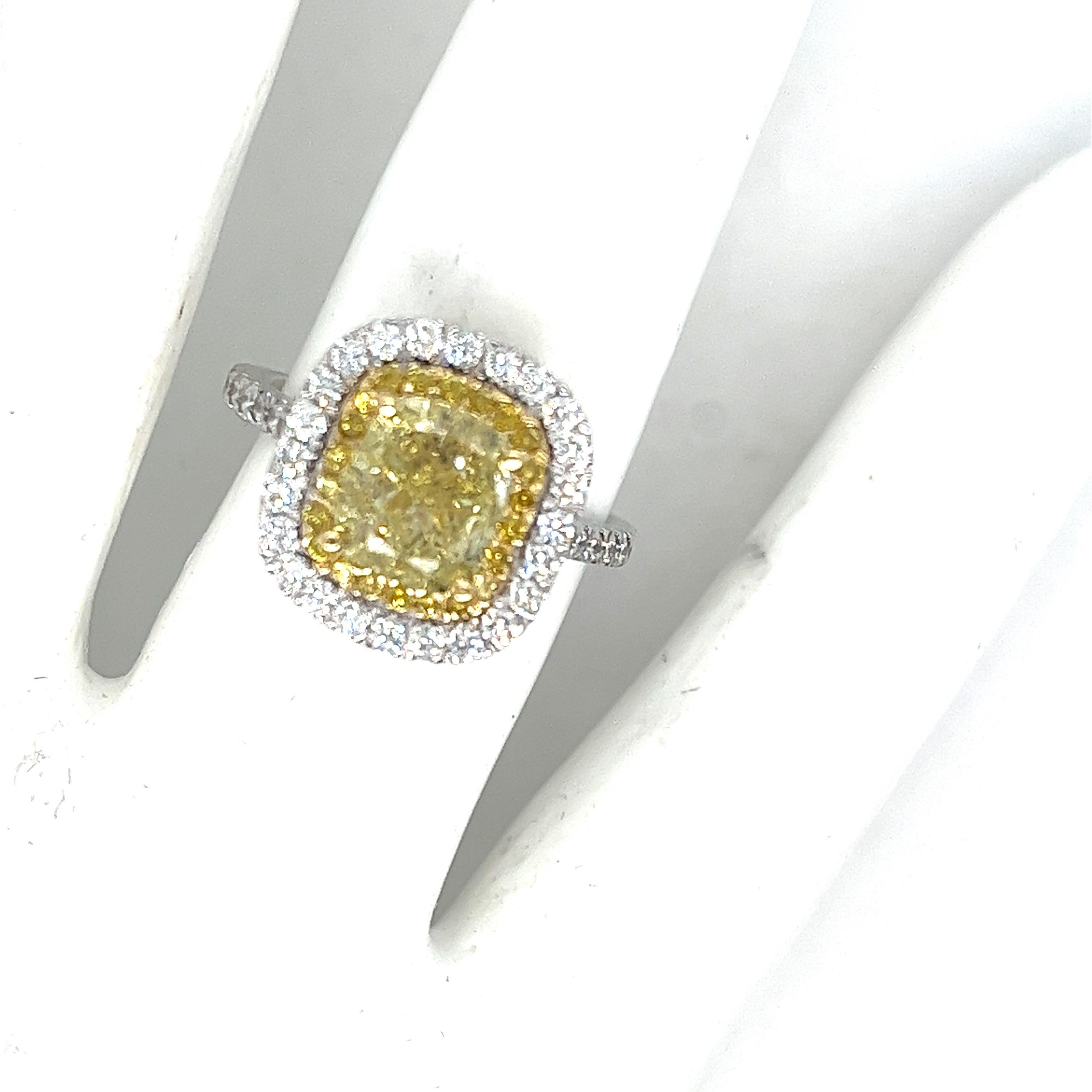Women's Cushion-Cut Yellow Diamond Halo Engagement Ring, 3.02 ctw.