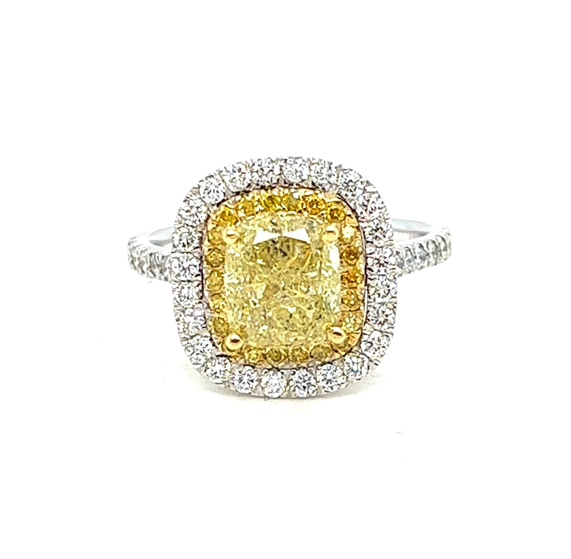 Cushion-Cut Yellow Diamond Halo Engagement Ring, 3.02 ctw. 2