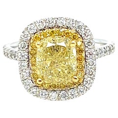 Cushion-Cut Yellow Diamond Halo Engagement Ring, 3.02 ctw.