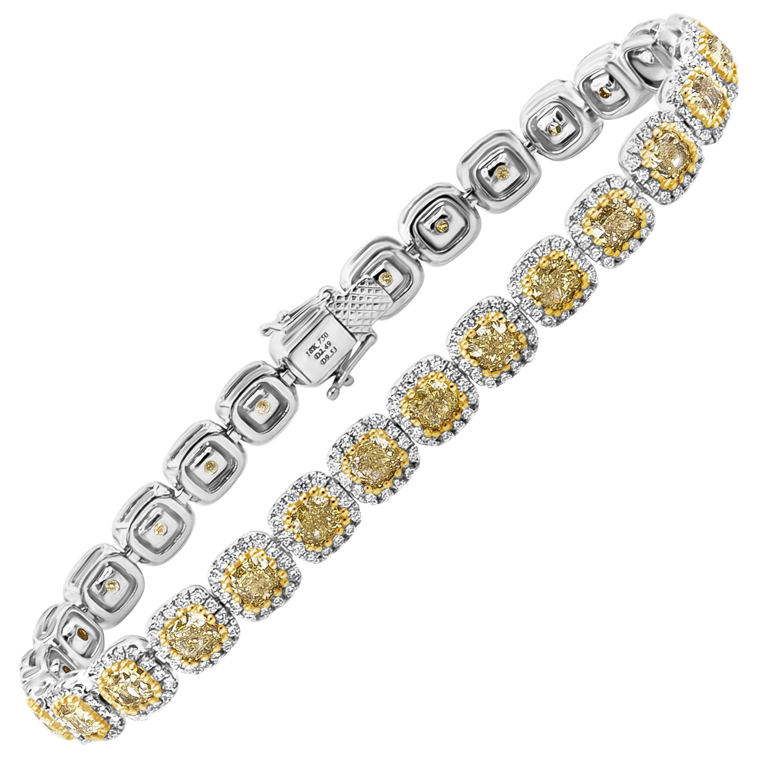 Roman Malakov Cushion Cut Yellow Diamond Halo Tennis Necklace