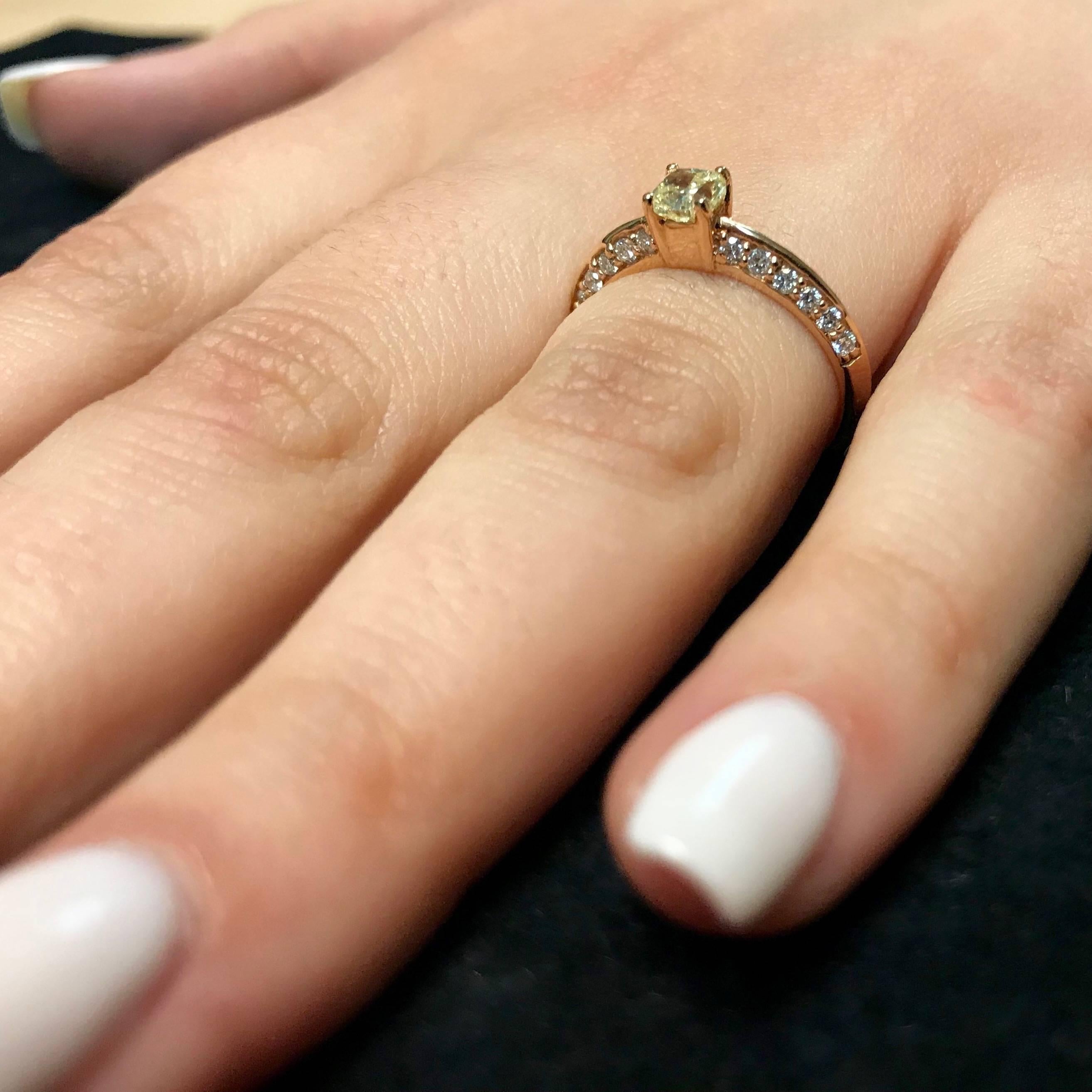 Women's Cushion Cut Yellow Diamond Rose Gold Engagement Ring