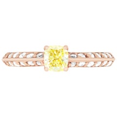 Cushion Cut Yellow Diamond Rose Gold Engagement Ring
