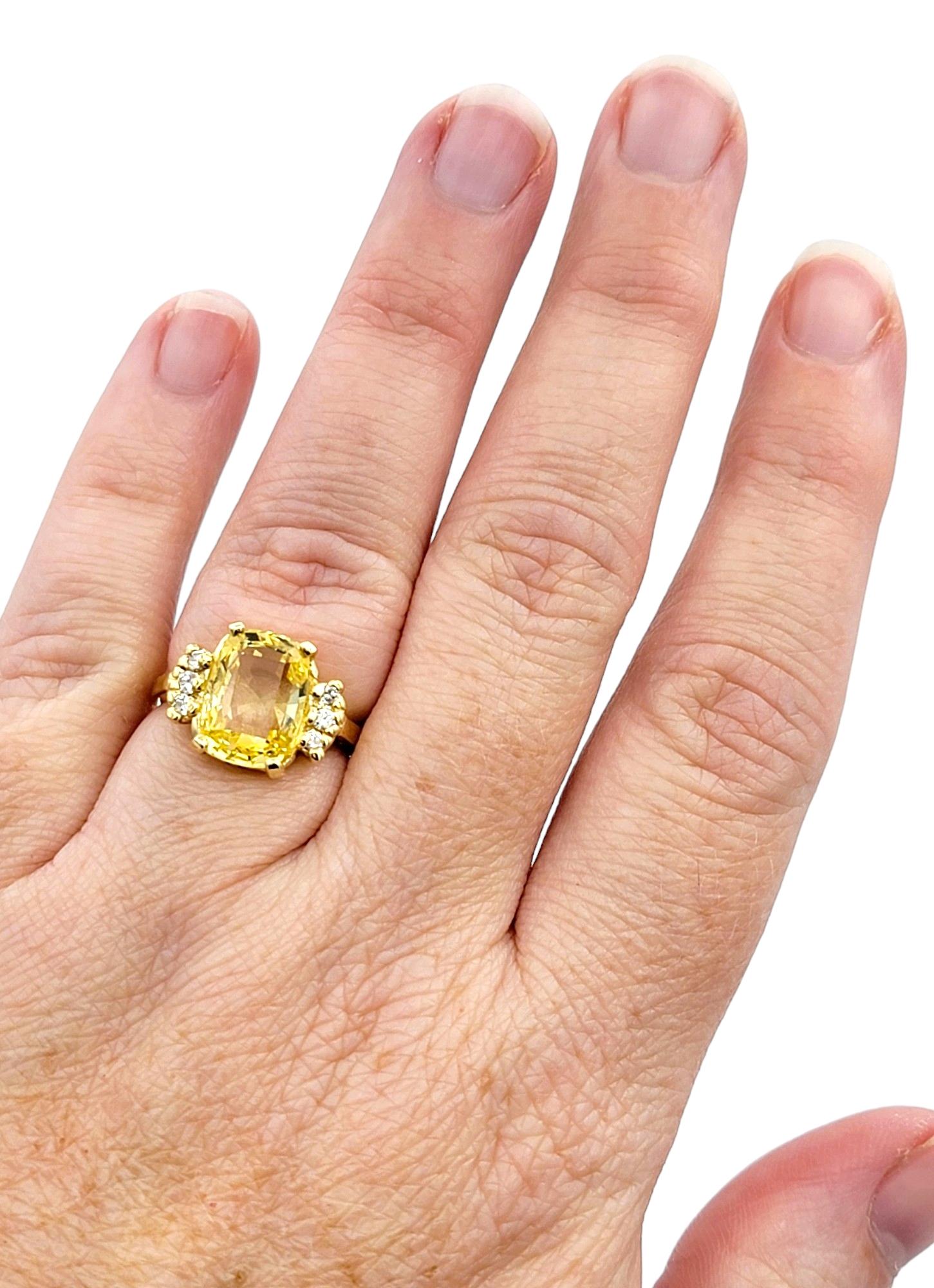 Cushion Cut Yellow Sapphire and Diamond Cocktail Ring in 14 Karat Yellow Gold For Sale 5