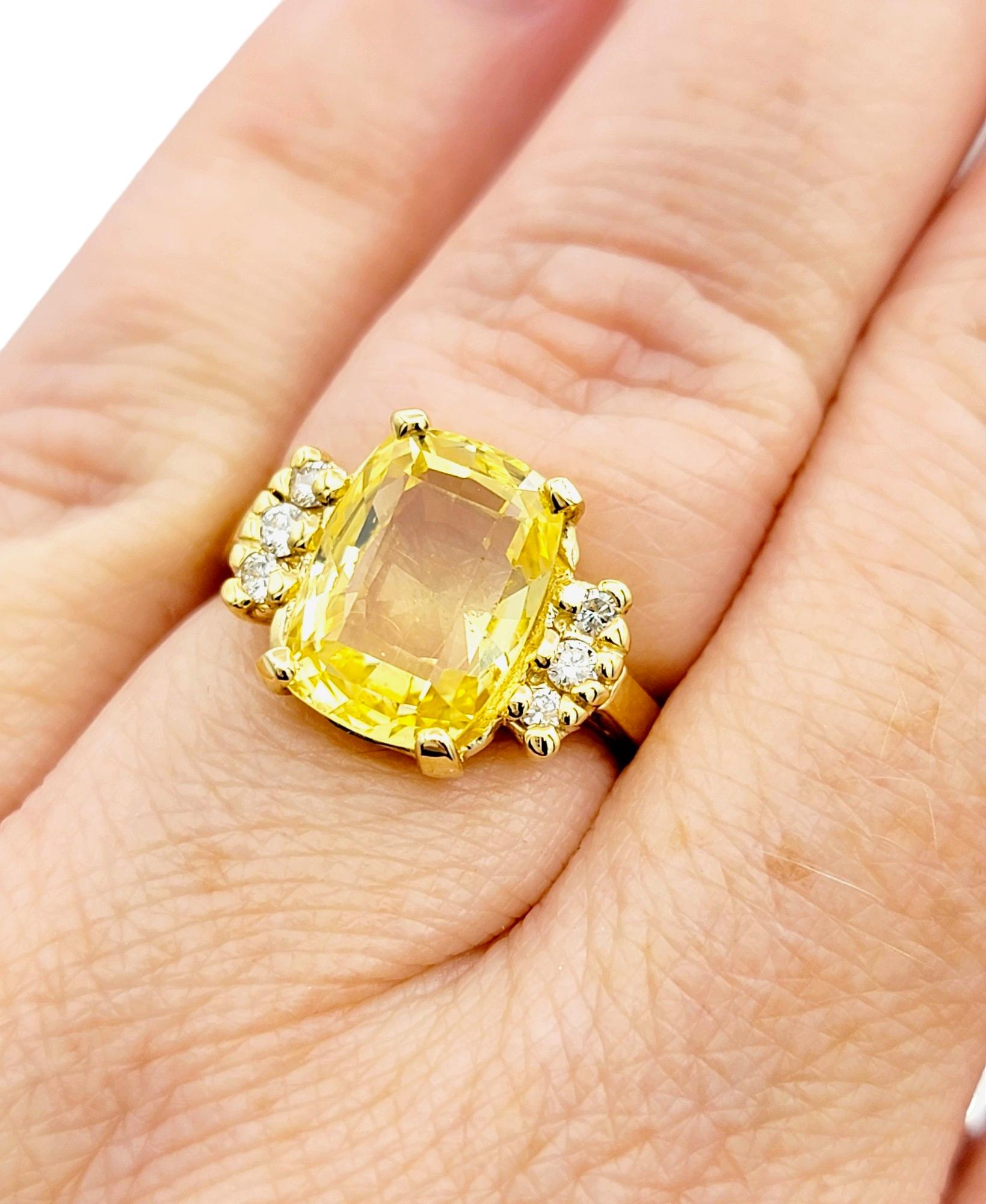 Cushion Cut Yellow Sapphire and Diamond Cocktail Ring in 14 Karat Yellow Gold For Sale 6