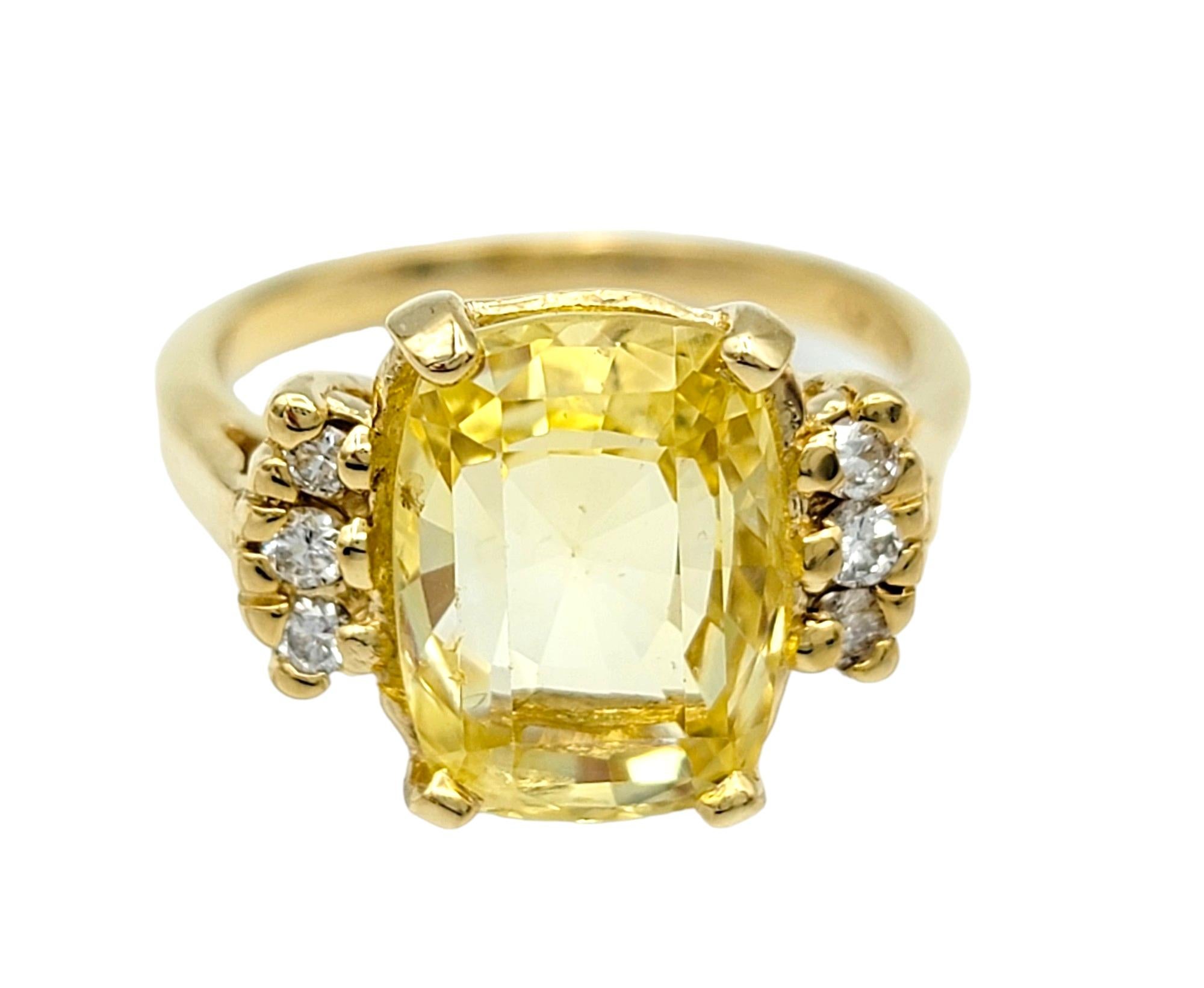 Cushion Cut Yellow Sapphire and Diamond Cocktail Ring in 14 Karat Yellow Gold In Good Condition For Sale In Scottsdale, AZ