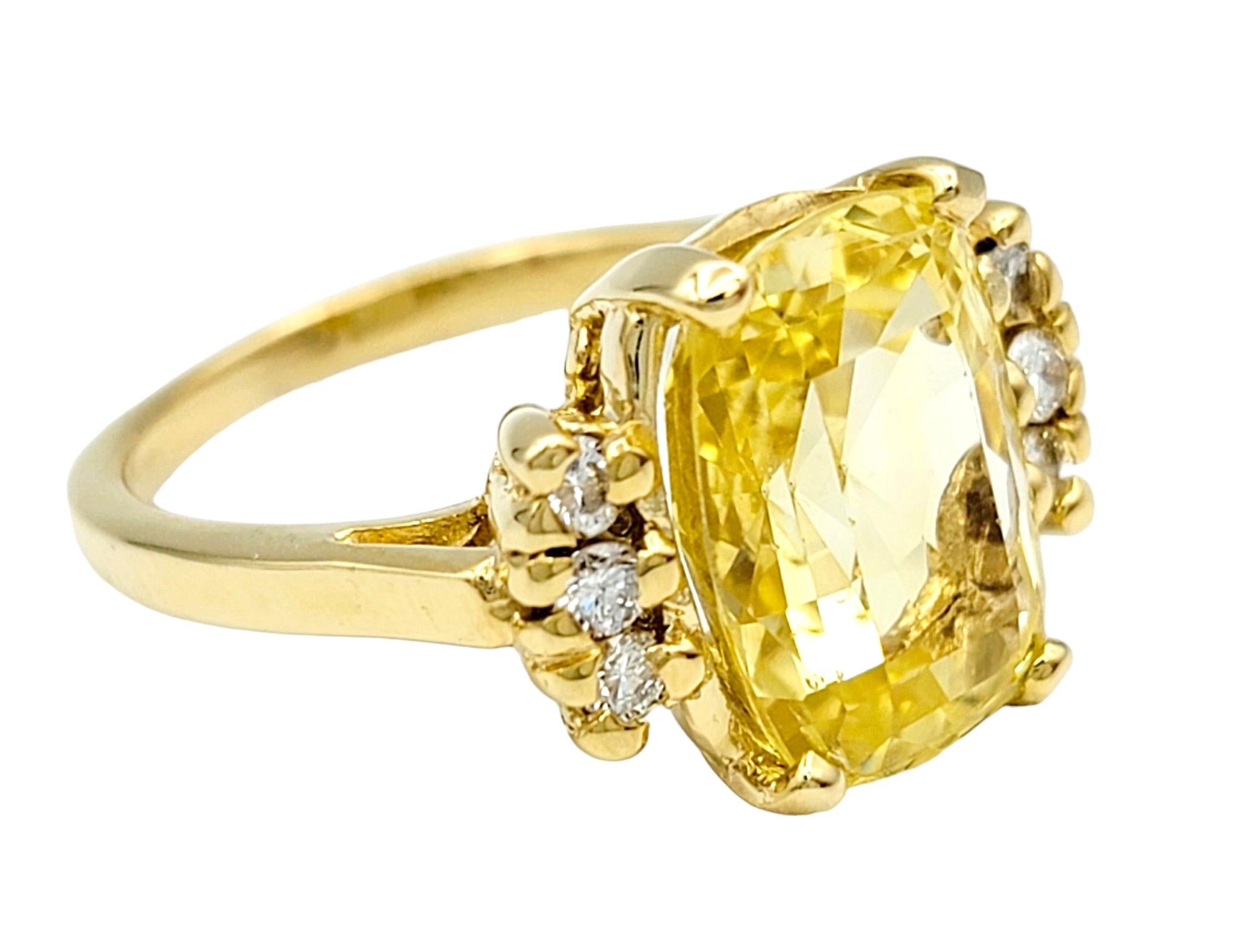 Women's Cushion Cut Yellow Sapphire and Diamond Cocktail Ring in 14 Karat Yellow Gold For Sale