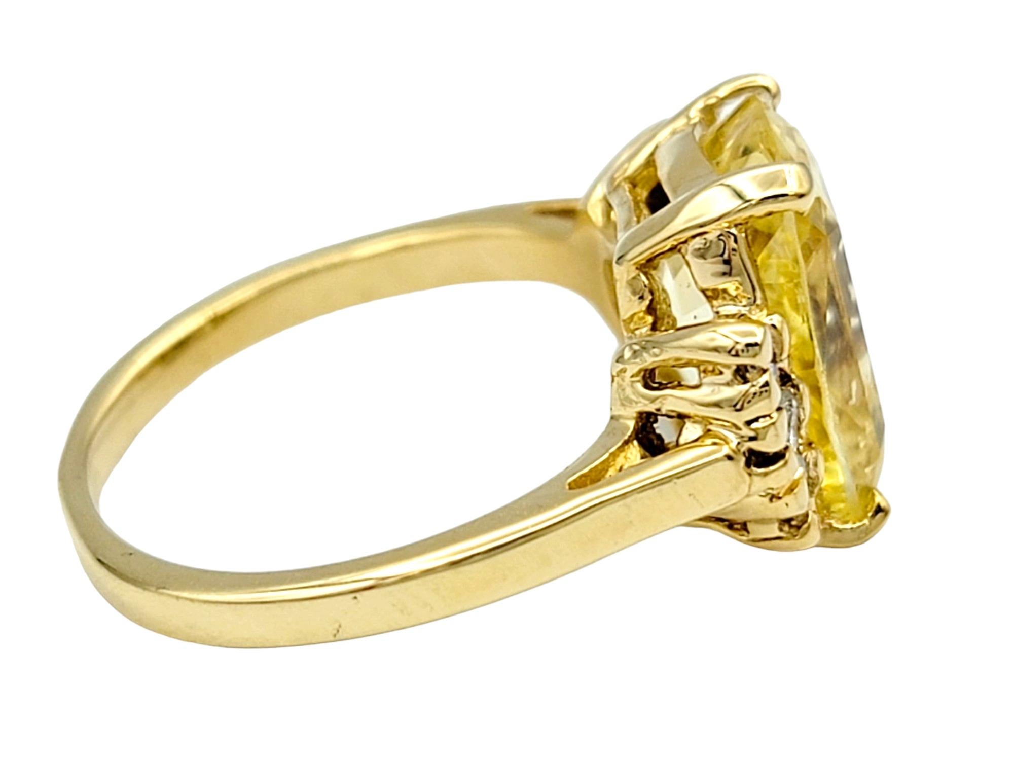 Cushion Cut Yellow Sapphire and Diamond Cocktail Ring in 14 Karat Yellow Gold For Sale 1