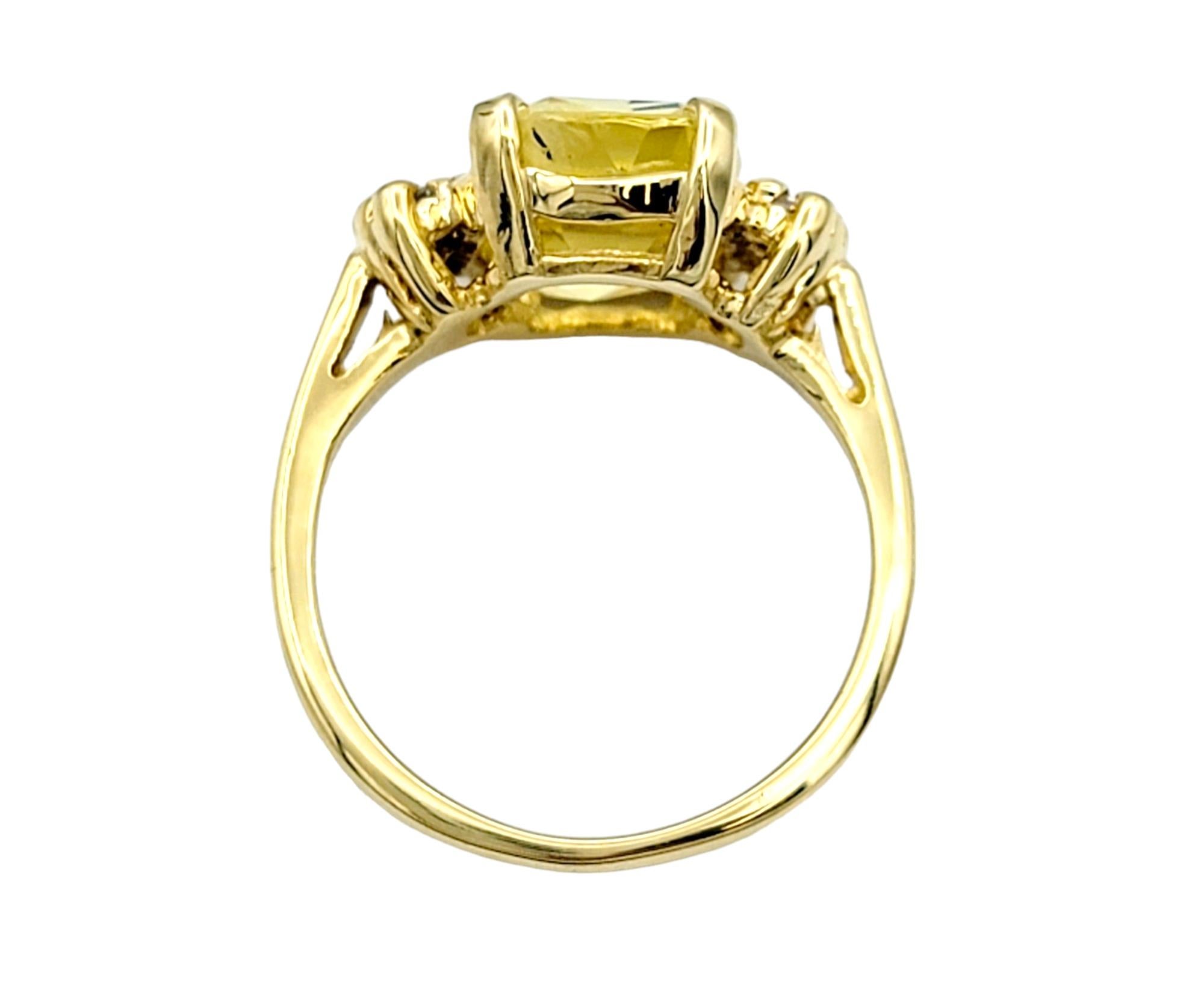 Cushion Cut Yellow Sapphire and Diamond Cocktail Ring in 14 Karat Yellow Gold For Sale 2