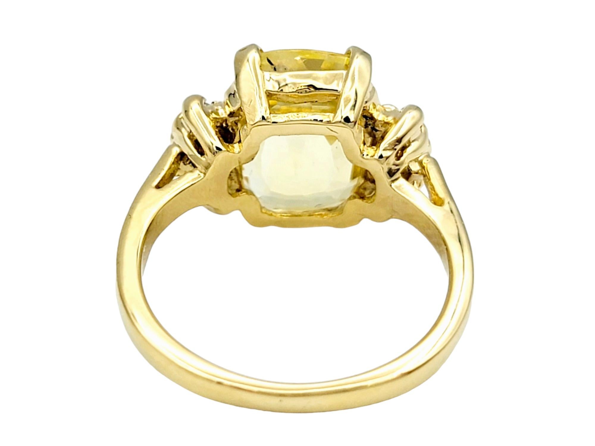 Cushion Cut Yellow Sapphire and Diamond Cocktail Ring in 14 Karat Yellow Gold For Sale 3