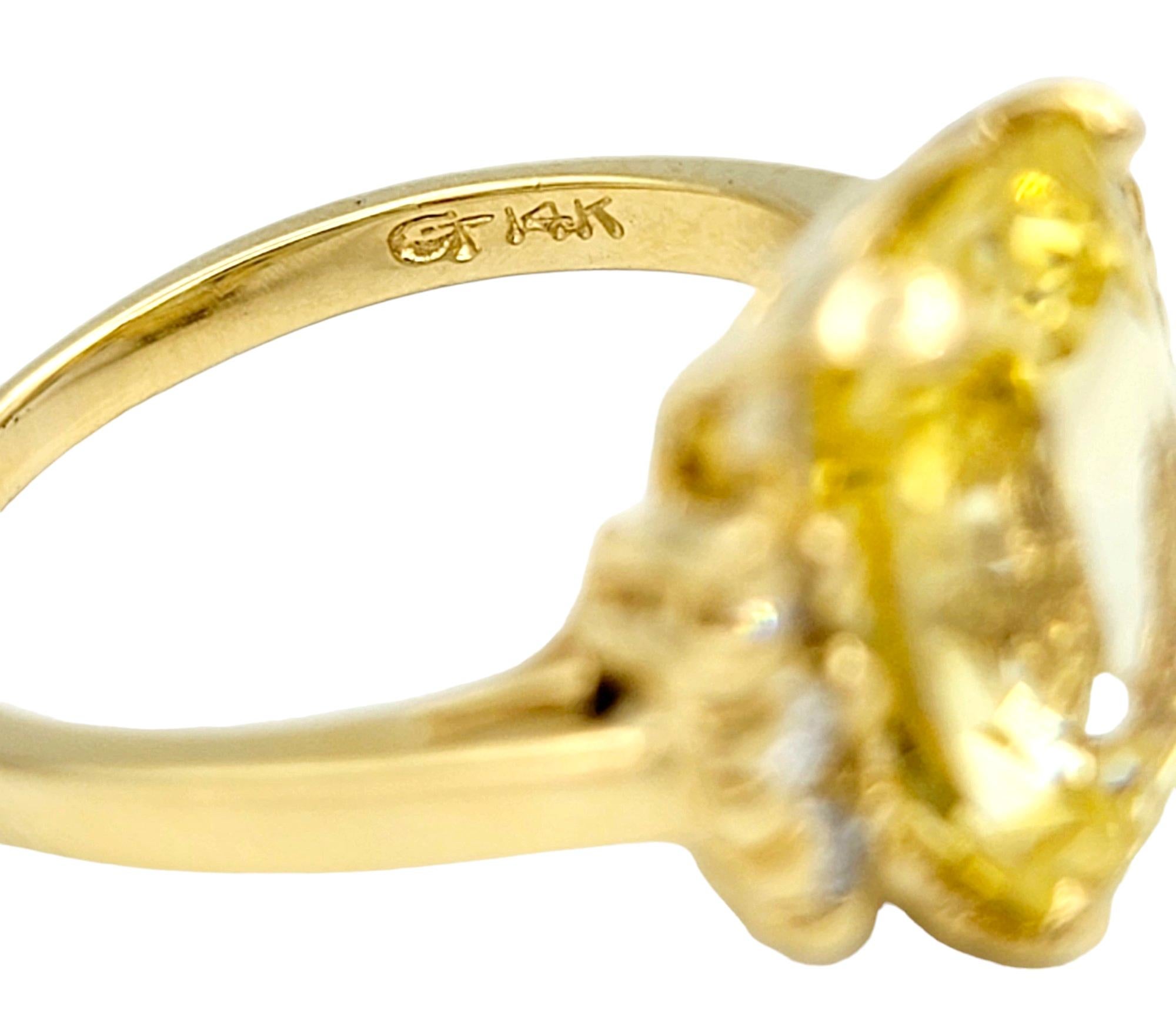 Cushion Cut Yellow Sapphire and Diamond Cocktail Ring in 14 Karat Yellow Gold For Sale 4