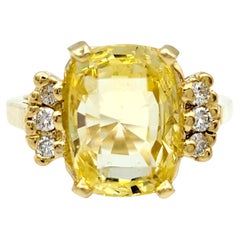 Cushion Cut Yellow Sapphire and Diamond Cocktail Ring in 14 Karat Yellow Gold