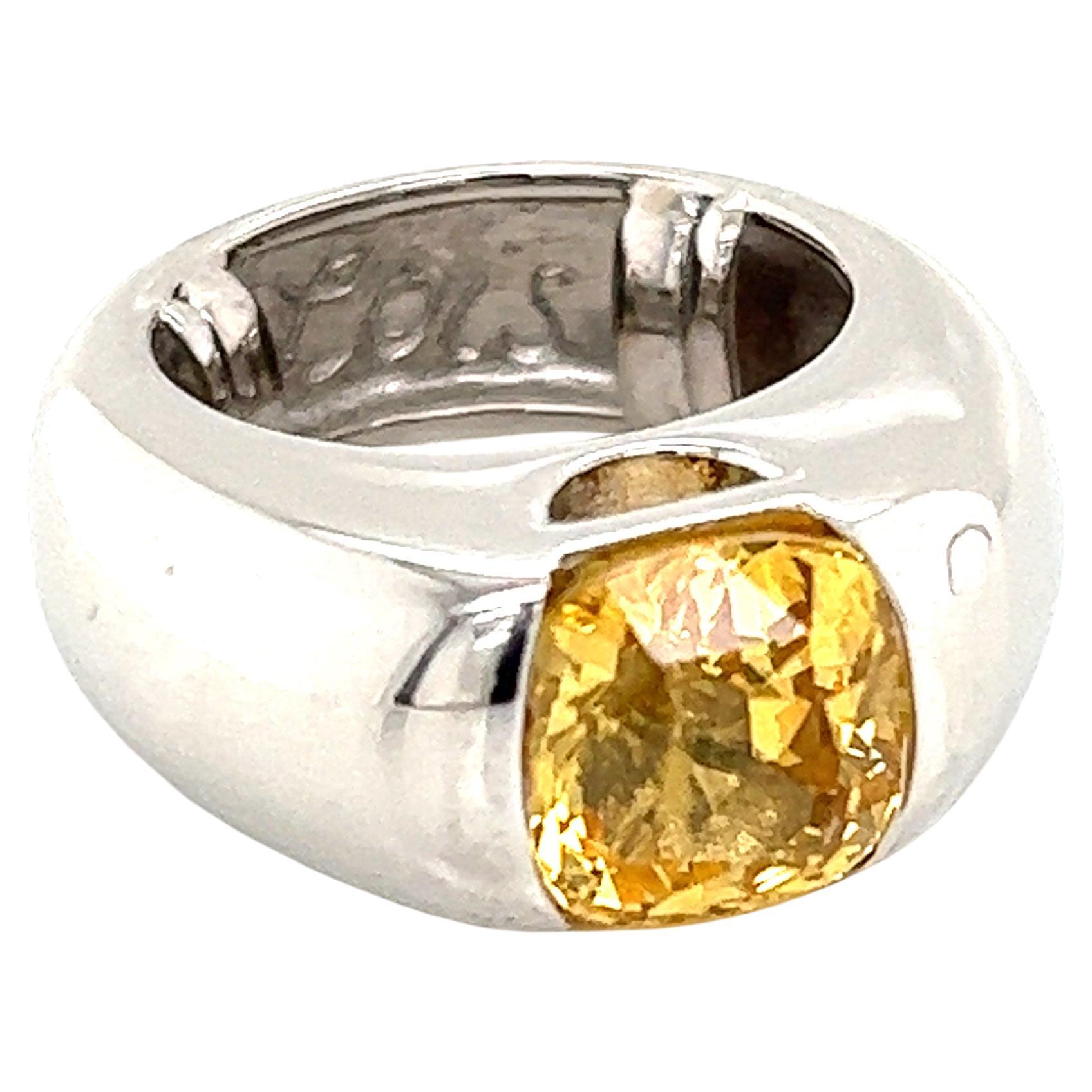 Anello con zaffiro giallo taglio cuscino di circa 4,98 carati in platino, misura 7 in vendita