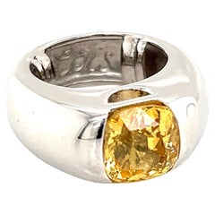 Ring aus Platin mit gelbem Saphir im Kissenschliff, ca. 4,98ct, Größe 7