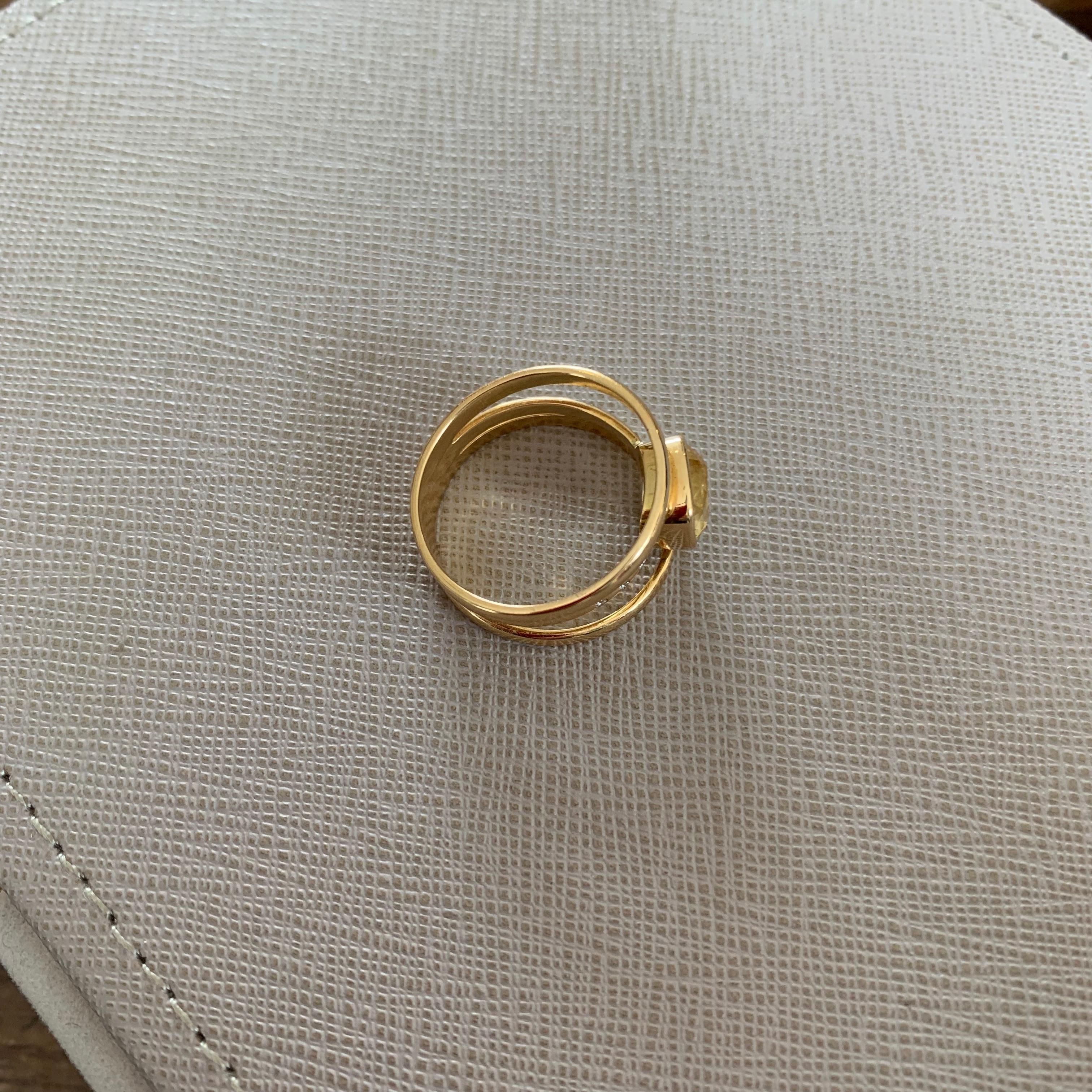 Women's or Men's Cushion Cut Yellow Sri Lankan Sapphire and Diamond 3-Band Ring