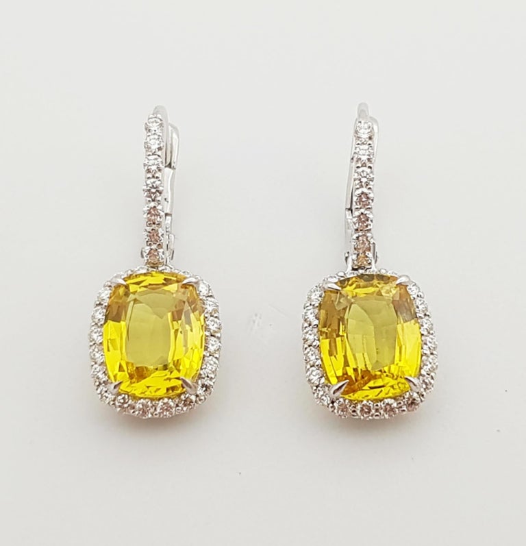 Cushion Cut Yellow Sapphire with Diamond Halo Earrings in 18 Karat ...